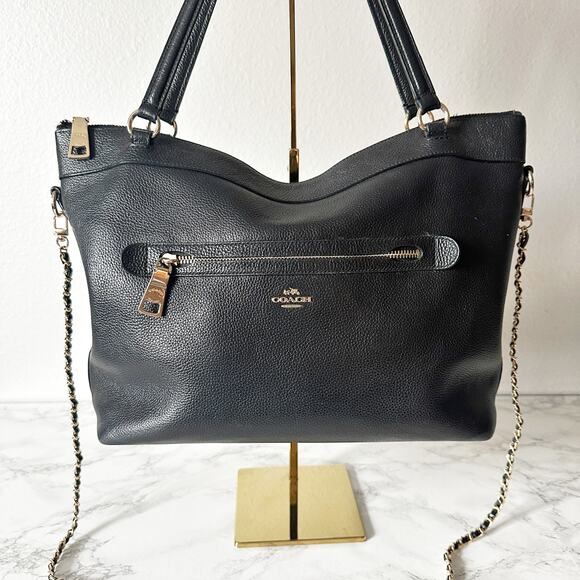4. Coach Tyler Black Pebble Leather Shoulder Zip Top Tote Bag Goldtone hardware - Picture 2 of 15
